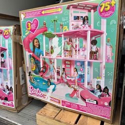 Barbie Dreamhouse Pool Party Doll House and Playset with 75 + Pieces, 45 in, Slide & Puppy Elevator