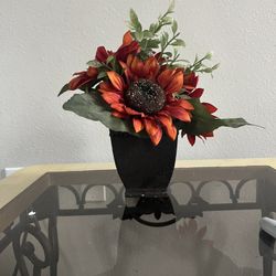 Artificial Sunflower Arrangement in Decorative Black Vase