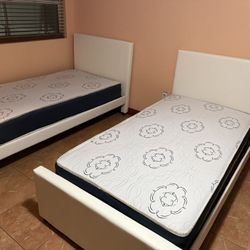 2 Twin Size Bed Frame With 2 Mattress Set .   All New Furniture And Free Delivery   Free Installation Too. 