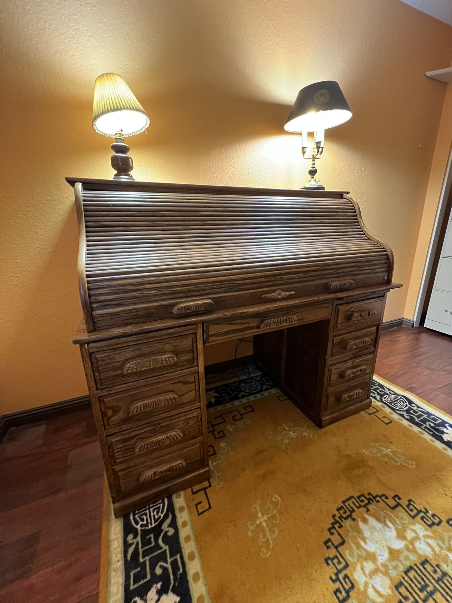 Vintage Solid Oak Roll Top Desk
