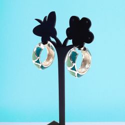 Dark Turquoise and Mint Green Enamel Hoop Earrings