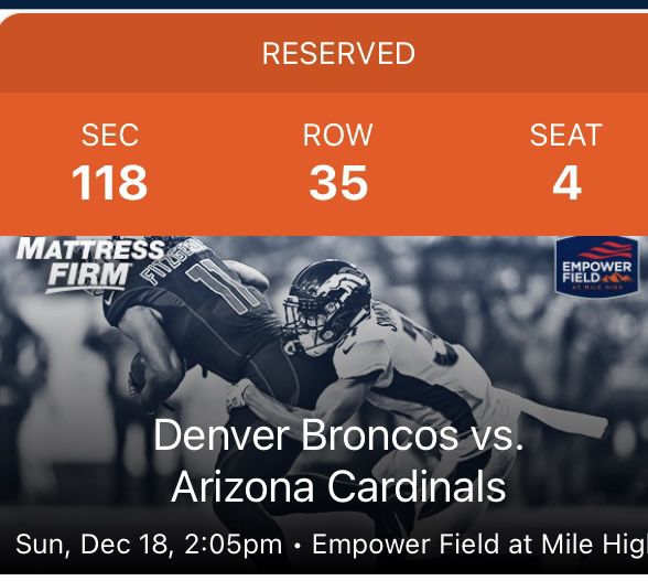 Denver Broncos -1st Level Tickets!