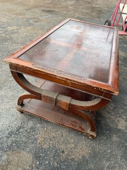 Vintage Lyre Base Wood Coffee Table