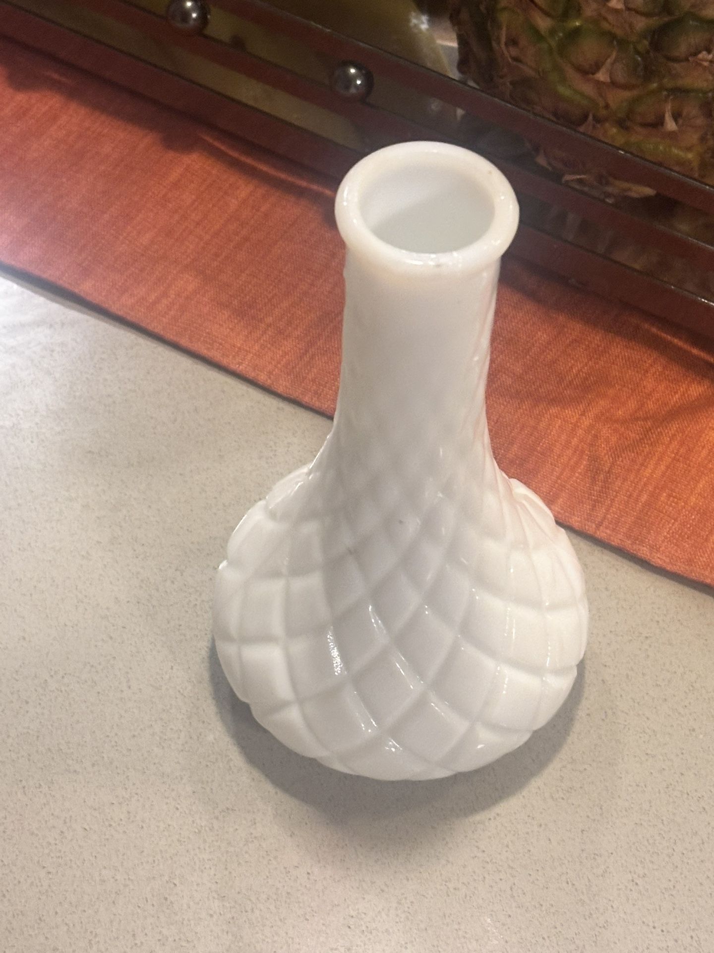 Vintage Milk Glass Quilted Diamond Vase (1950’s)