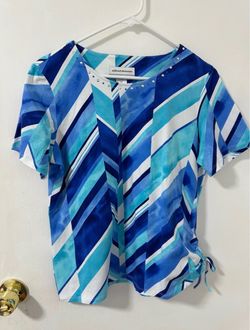Alfred Dunner Women's Double Strap Broken Chevron Tee Blouse Top Small