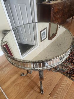 Round Mirrored Top Accent Table