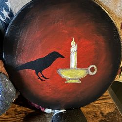 Primitive Round Blackbird And Candle Wall Decor 