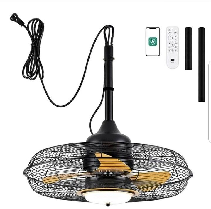 21'' Outdoor Ceiling Fans with Lights, Wet Rated Gazebo Fan with Remote, 
