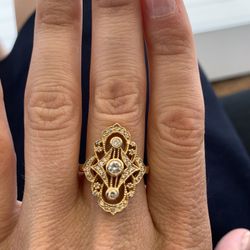 14K Art Deco Gold Diamond Cocktail Ring