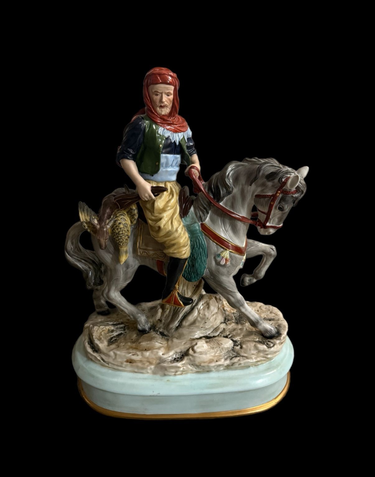 Exceptional Rare Dresden Antique Porcelain Statue Arabian Hunter 22in