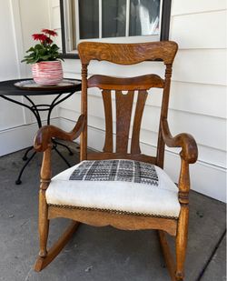 Antique Oak Rocking Chair – Solid Wood w/ Coil Spring Seat