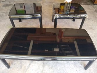 Coffee Table with 2 side Tables- Black Shining Color