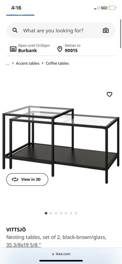 Nesting tables, set of 2, black-brown/glass,
