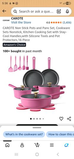 CAROTE Non Stick Pots and Pans Set, Cookware Sets Nonstick, Kitchen Cooking Set with Stay-Cool Handles,with Silicone Tools and Pot Protectors,16 Piece