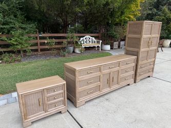 REFINISHED Vintage Wicker “American of Martinsville” dresser+chest+1 nightstand $1,299 CAN DELIVER!