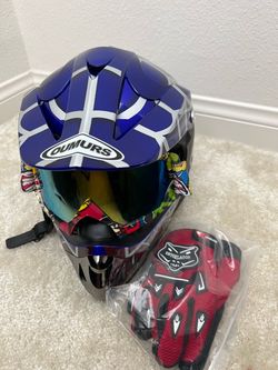 Oumurs Motocross Helmet with Goggles and gloves size small new dot