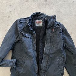 Levi Jacket Fur Lined Inside Black Denim Outside