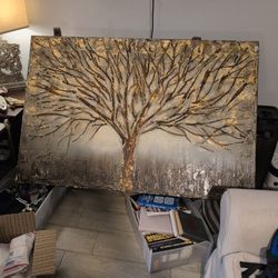 Oil Paintings grey "Tree of Life" wall art canvas painting. 