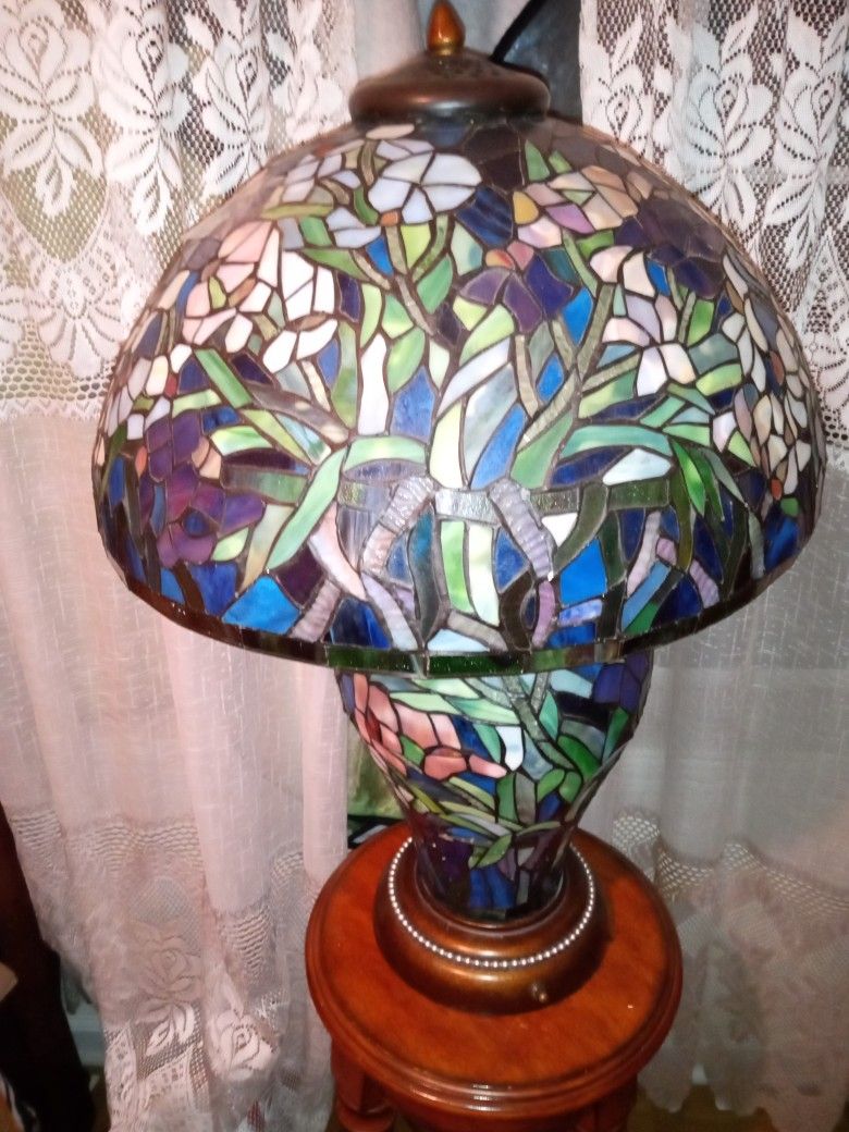 Tiffany Style Mosaic Stained Glass Lamp Rainbow Colored Very Rare