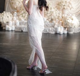Luxury Beaded Corset Evening Gown – Champagne/Silver dress
