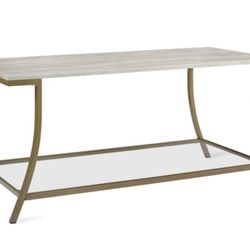 Cecilia Coffee Table for Living Room, Brass and Faux Marble