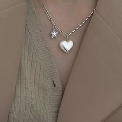 925 Sterling Silver Heart Star Charm Pendant Necklace Gift