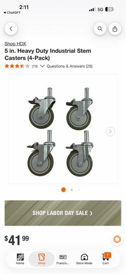 5 in. Heavy Duty Industrial Stem Casters (4-Pack)