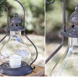Metal And Glass Set Of 2 Candle Lanter 