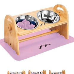 M1R4 Pink Elevated Dog Bowls Set, Adjustable Raised Dog Food Bowl