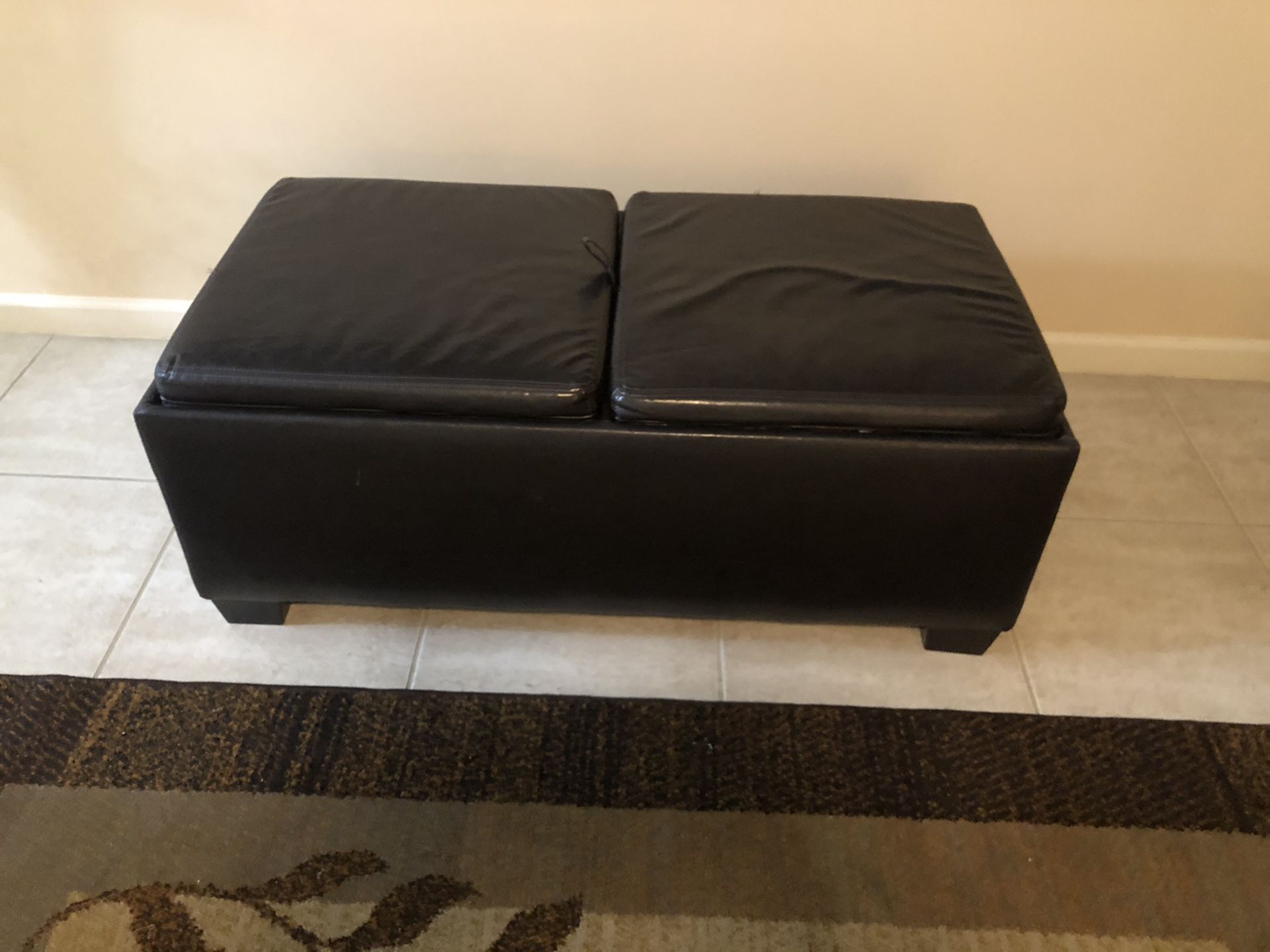 Brown Leather Double Storage Ottoman