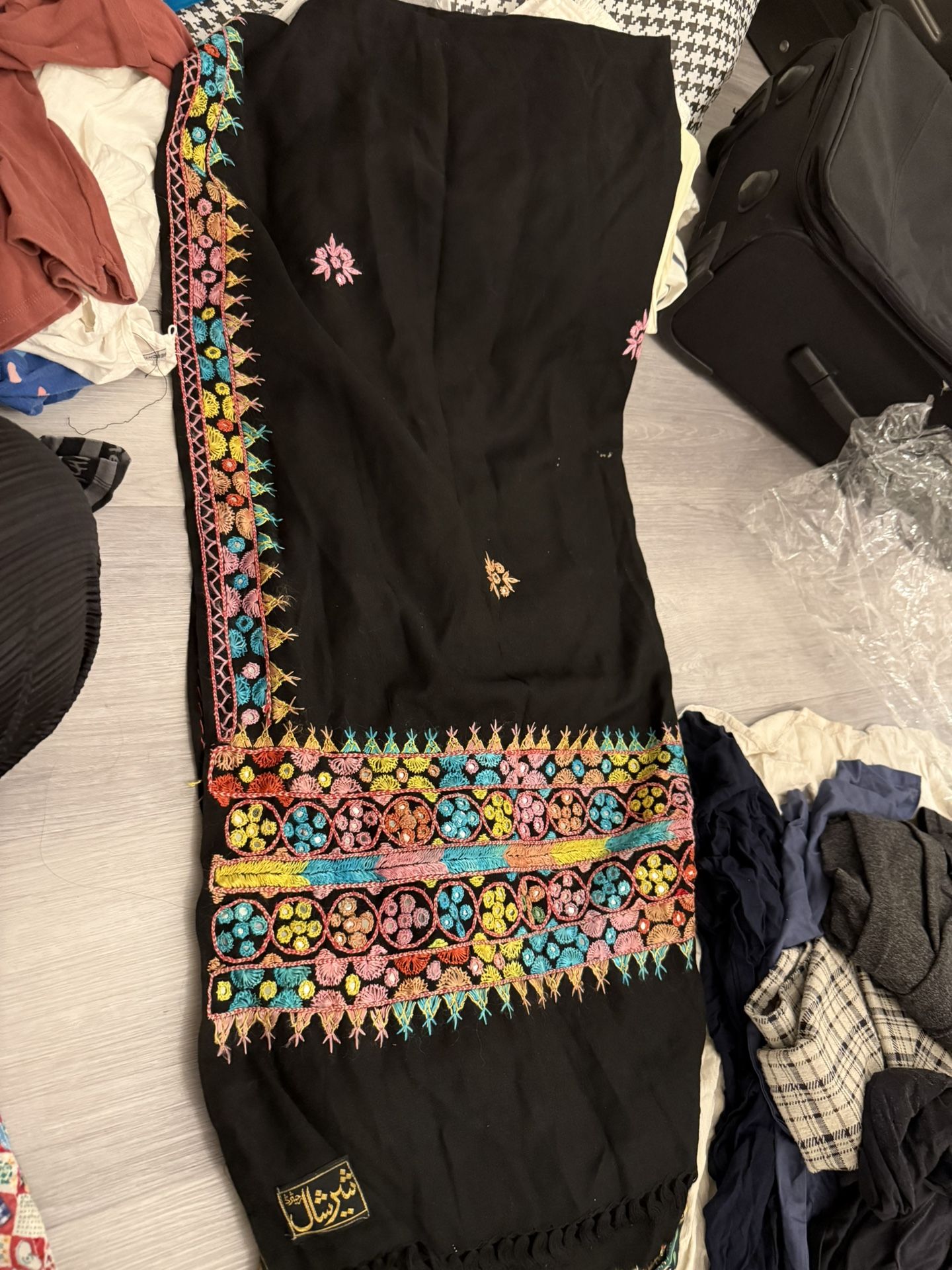 Black Shawl With Sheesha Work