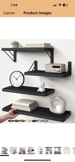 BAYKA Wall Mounted Floating Bathroom Shelves, Wood Wall Shelf for Bathroom Essentials & Decor, Space-Saving Display & Organizer (Black, Set of 4)