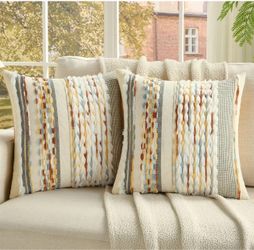 2 Pack Tufted Throw Pillow Covers Covers 45x45 cm,Rust+Blue+Yellow