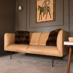 Modern Tan Leather Sofa | Blu Dot Dandy Style | 72”