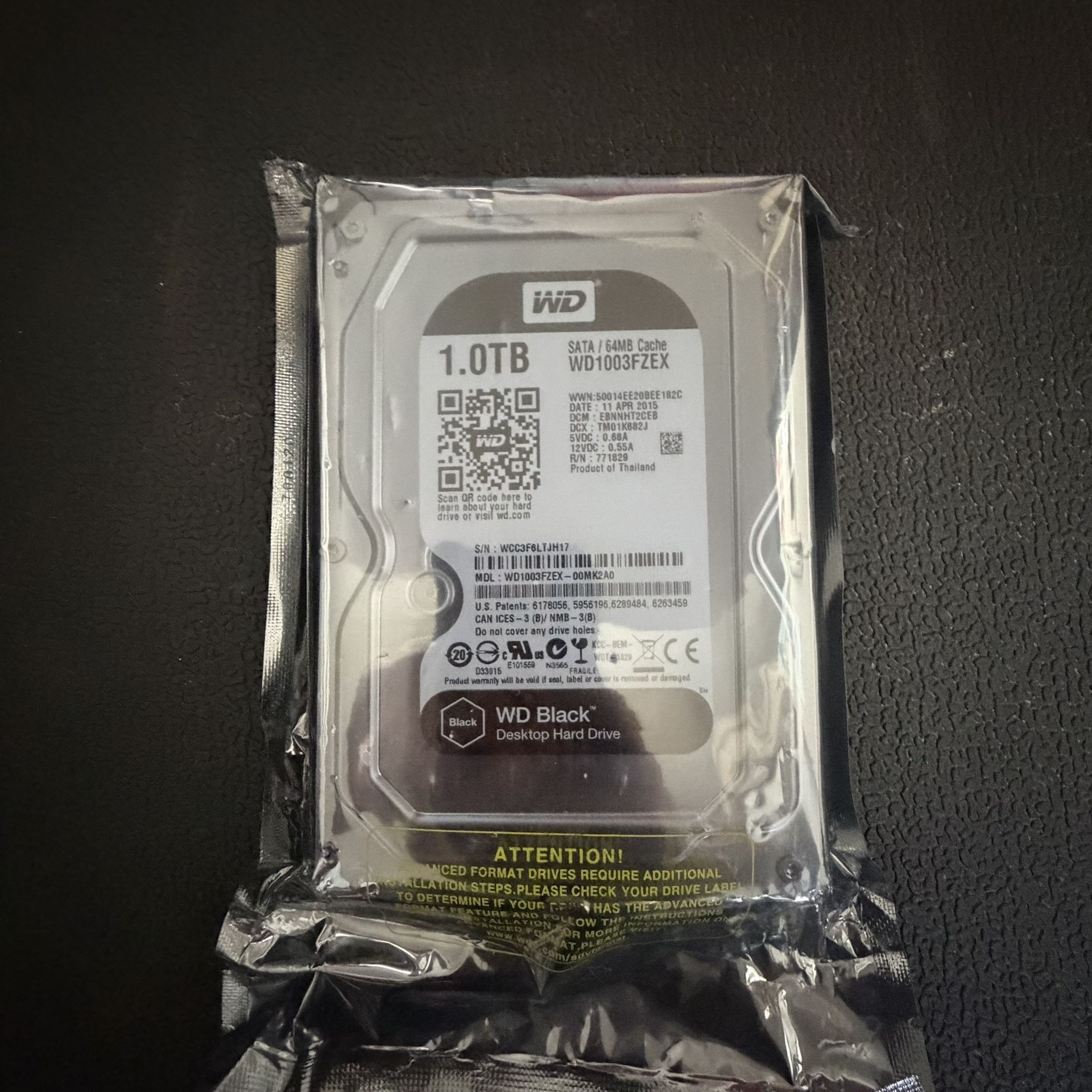 Brand New WD Black 1TB Performance Desktop Hard Disk Drive, 7200 RPM SATA 6 Gb/s, 64MB Cache, 3.5 Inch, Model WD1003FZEX