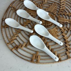 Set Of Six Porcelain Asian Soup Spoons