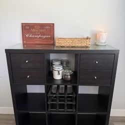 DIY BAR CART SET UP IKEA KALLAX 9 CUBE  WITH CUSTOM GLASS TOP  FLOATING SELF 