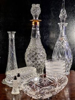 Vintage 7-Piece Elegant Glassware & Genuine Crystal Table Bundle Excellent Condition