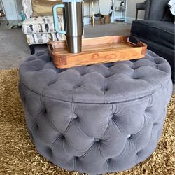 Gray Velvet Tufted Storage Ottoman – Chic + Hidden Storage