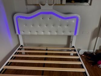 White Princess Crown Bed Frame with LED Lights