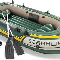 
INTEX Seahawk 3 Inflatable Boat Series: Includes Deluxe Aluminum Oars and High-Output Pump – SuperStrong PVC – Fishing Rod Holders – Heavy Duty Grab 
