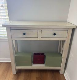 White Distressed Console Table with Drawers