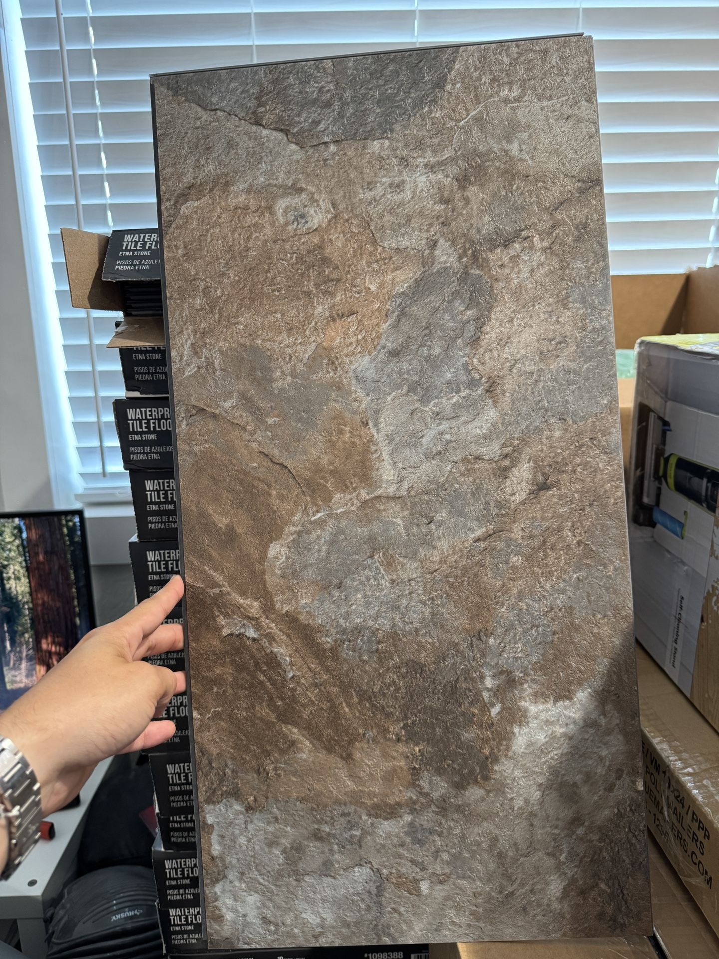 STAINMASTER Etna Stone 12.0-mil x 12-in W x Waterproof Stone look Luxury Vinyl Tile Flooring