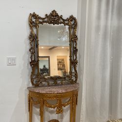 Antique Marble Console With gold mirror
