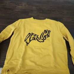 H&M Yellow Sweatshirt "Offline Society" Black Print Pullover Men size Large