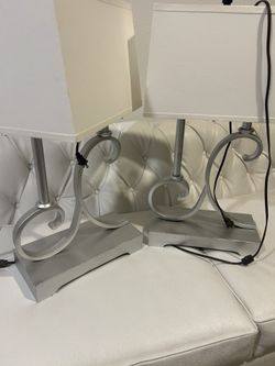 Set of Two Silver Table Lamps