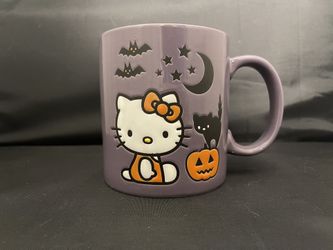 Hello Kitty Sanrio Halloween Purple Mug with Cat Pumpkin Bats Moon Stars
