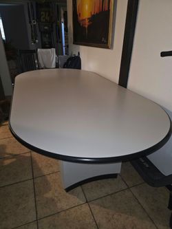 Oval Conference Table Gray and Black