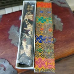 Traditional Chinese Calligraphic Ink Stick With Molded Gold Painted Dragon & Phoenix Motifs With Box