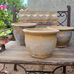 3 Heavy Stoneware Flower Pots